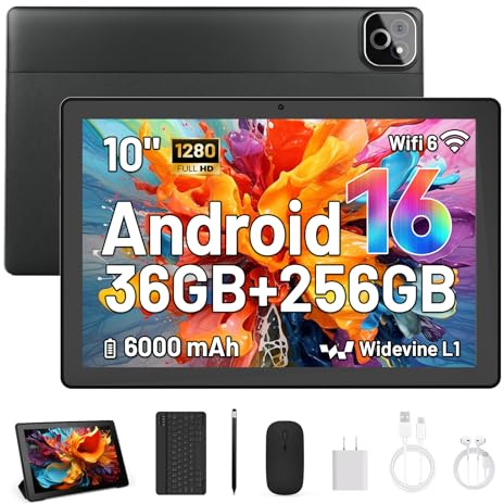 TT.KIDS Tablet de 10 Pulgadas, Android 16 Tablet con Teclado, Octa Core, 36GB RAM 256GB ROM (1TB TF Expand) Cámara 5MP + 8MP 6000mAh Tablets de PC Touch Pad con Stylus Ratón Auricular y Caja