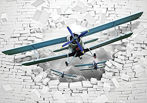 Forwall Fototapete Flugzeug Sport 3D EFFEKT Loch Mauer Jungs Kinderzimmer Vlies Tapete Wandtapete UV-Beständig Montagefertig (10407, V8 (368x254 cm) 4 Bahnen)