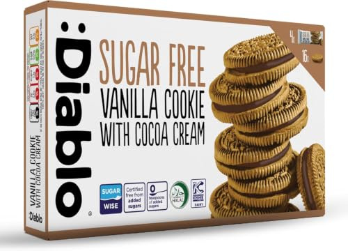 Diablo Sugar Free Sandwich Cookies – Vanilla Cookie with Cocoa Cream, Sugar Free Snacks, Maltitol-Sweetened for Everyday Enjoyment, Sweet Treats For All, 176g 1 Pack