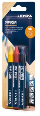L4878007, LYRA 797® PROFI Förster- und Signierkreide (Ölbasiert) für wetterfeste Markierungen, Blister mit 3 Kreiden (je 1x gelb, rot und blau)