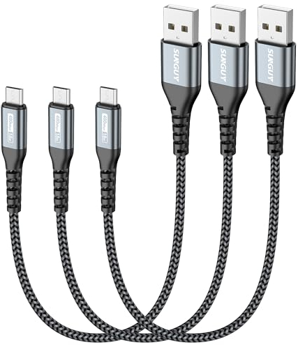 SUNGUY Micro USB Cable, 【3Pack 0.3M】 Nylon Braided USB Micro Charging Cable Fast Charger Cable Lead for Samsung S6 S7 Edge,Tab 4,Moto E4 G5S Plus,Sony Xperia Z3 Z5,Kindle HD,PS4,Xbox,Huawei Honor 7X