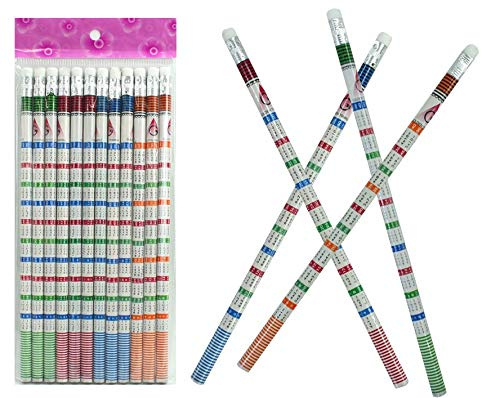 fk-import 12er Set Bleistifte mit Radiergummi, mit dem kleinen Einmaleins, zum Rechnen, Üben
