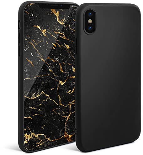 Moozy Minimalist Series Silikon Hülle für iPhone X und iPhone XS, Schwarz - Mattes Finish, Dünne, Weiche TPU-Handyhülle Schutzhülle