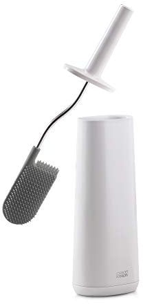 Joseph Joseph Flex - Smart Hygienic Silicone Toilet Brush with Holder Set, Flexible Anti-drip, Anti-clog Deep Clean Head - White, Regular