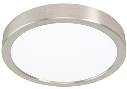 EGLO LED Deckenleuchte Fueva 5, Ø 21 cm, 1 flammige Aufbauleuchte aus Stahl und einer Kunststoff Leuchtfläche, Deckenlampe in Nickel-Matt, Weiß, LED Aufbaulampe warmweiß