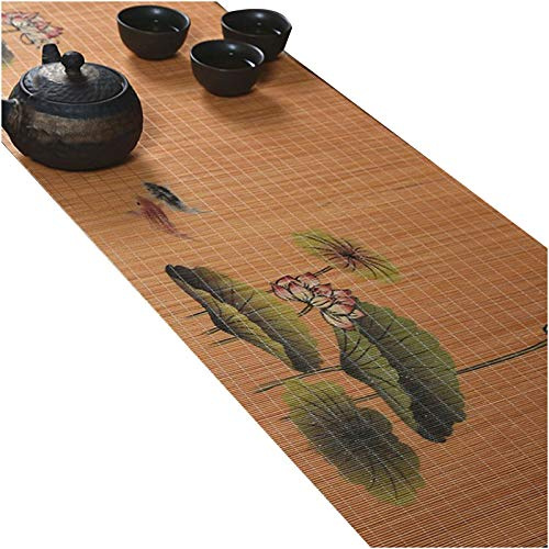MMQGQ Natürlicher Bambus-Seidendruck-Tischläufer, Japanisches Zen-Tischset Für Tischdekoration Für Wohnrestaurants, Waschbare Tischsets ， Natürliche Holzfarbe(Size:30×95cm)