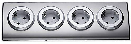 Mehrfach-Steckdose für Küche und Büro - 4-fach Ecksteckdose aus Edelstahl auch als Ecksteckdose geeignet - Tischsteckdose Unterbausteckdose Küchensteckdose Steckdosenleiste Mehrfachsteckdose
