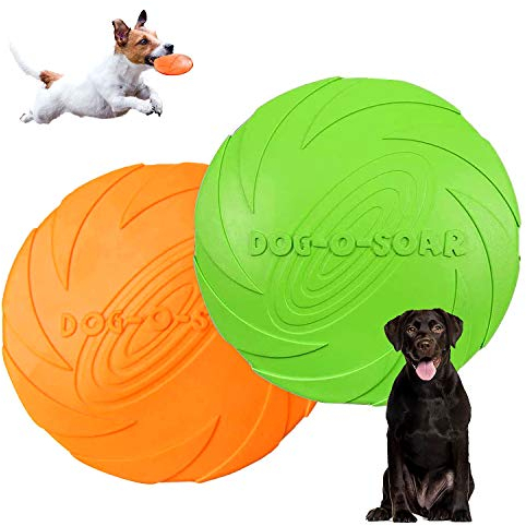 WELLXUNK Hunde Frisbees,Hund Scheibe,2 Stück hundespielzeug Frisbee Ø 22 cm,Gummi Frisbee,für Land und Wasser,Hundetraining, Werfen, Fangen & Spielen(Grün + Orange)(L)