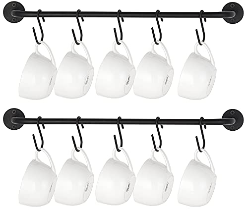 Mkono Becherhalter, Wandmontage, Kaffeetassenregal, Aufhänger, modernes Metall-Wandregal mit 10 Tassenhaken, rustikale Utensilien, Teetassen, Aufbewahrungs-Organizer für Küche, Esszimmer, Café, Bar,
