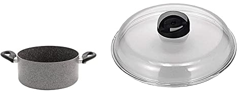BALLARINI Cortina Granitium Casseruola 2 Maniglie, Alluminio, Grigio, 20 Cm & Cortina Granitium Igloo Coperchio In Vetro Trasparente, 20 Cm