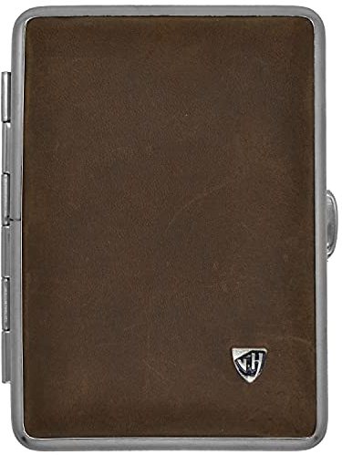 v.H 1912 VOM HOFE MANUFAKTUR Visitenkartenetui 444NL32, Echtleder Dunkelbraun, Rahmen Nickel, mit innenliegenden Gummibändern
