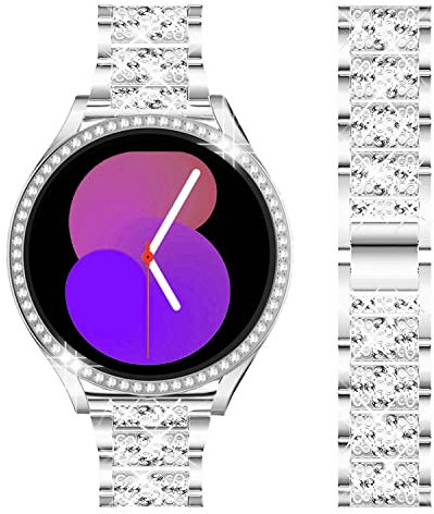 DEALELE Bracelet compatible avec Samsung Galaxy Watch FE 40 mm/Galaxy Watch 5/4 40 mm, 20 mm - Bracelet en métal avec coque de protection de rechange pour homme et femme, 40 mm, argenté