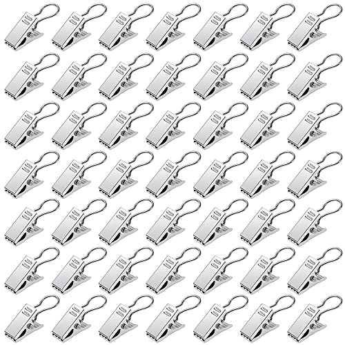 YIXISI 50 Stück Edelstahl Vorhang Clips Metall Hängenden Haken, Vorhang Clips mit Haken, Duschvorhanghaken Clips, Vorhänge-Clips, für Schlafzimmer, Badezimmer, Heimdekoration, Silber