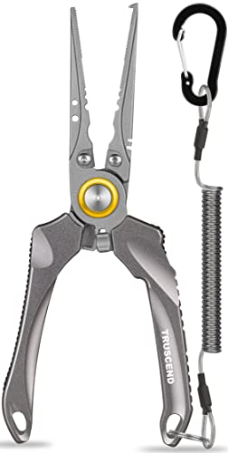 TRUSCEND Premium Angelzange, Ausgewählte Salzwasser-Angelausrüstung, Wolframschneider, Spaltring-Hakenentferner, Knotenbindungswerkzeug, Aluminium/Polymer/Pistolengriff