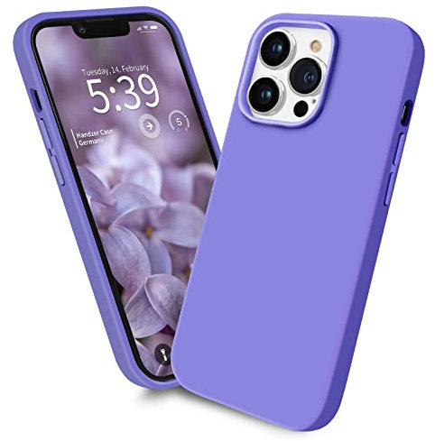 Handzer cover per Apple iPhone 13 Pro - viola cover in silicone liquido di alta qualita, protezione a 360°, cover antigraffio con rivestimento in microfibra