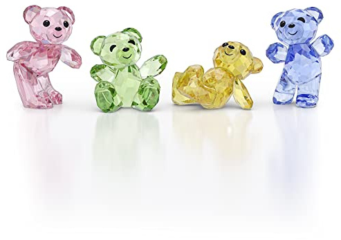 Swarovski Kris Bear 30th Anniversary Figurine Set, 4 Small Bears in Pink, Green, Yellow and Blue Crystal, Part of The Kris Bear Collection