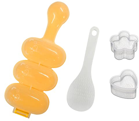 NINVVS 1 Pcs 3 Grid Rice Ball Mold with Rice Spoon and 2 Pcs DIY Rice Ball Mold, Lunch Box, Sushi Mold, Non-Stick Rice Ball Shaker, Sushi Roller Making Kit