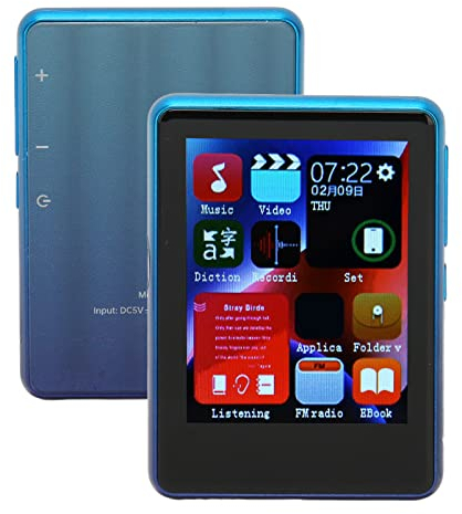 2,4 Zoll MP3 Player mit Voll Touchscreen, Bluetooth 5.0 Musikplayer mit 4 GB Flash Speicher und TF Karte, Eingebauter 3,5 mm Klinkenstecker, UKW Radio, E Book Reader Funktion (Blau)