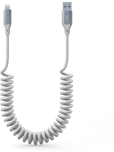 Yeemie Cavo i Phone Spirale Cavo Aple Carplay [Certificato MFi] Cavo Carplay Phone Corto con Sincronizzazione Dati, Cavo Phone Retrattile Corto Spirale per Phone/Pad/Pod, Bianco