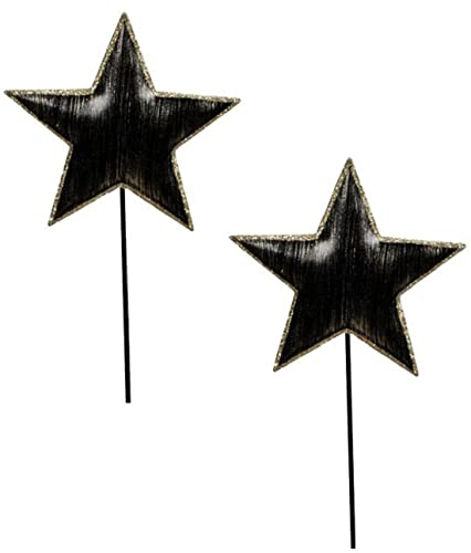 ETC weihnachtlicher stimmungsvoller Deko-Stecker Garten-Stecker Stern Metall Gold und Goldglitzer je Farbe Preis für 2 Stück (schwarz)