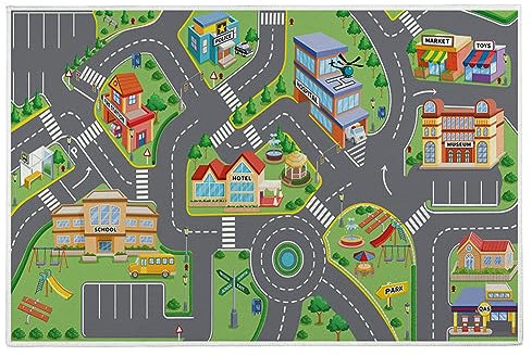 Starnearby Tapis de Jeu en Velours Cristal Tapis Piste de Voiture Tapis Circuit Plan de Ville Tapis d'activité Bébé Antidérapant Enfant Cadeau