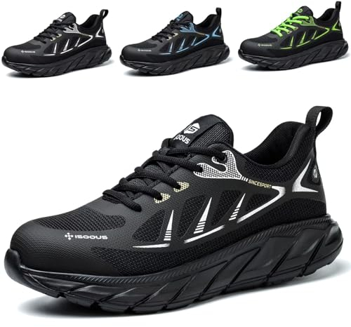 ISOOUS Arbeitsschuhe Herren Sicherheitsschuhe Damen Stahlkappenschuhe Sportlich Atmungsaktiv Schutzschuhe rutschfest Schwarz 44