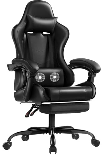 Shahoo Gaming Chair, Video Gaming Chair with Footrest and Lumbar Support, Ergonomic Computer Chairs with 360° Swivel and Height Adjustable, Spin Chair with Headrest for Home Office, Study Room (Black)