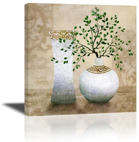 Piy Painting 1X Impression sur Toile - Branches Vertes Image sur Toile Peinture Tableau Decoration avec Cadre Intérieur Plantes Art Mural pour Salon Salle de Yoga 30x30cm