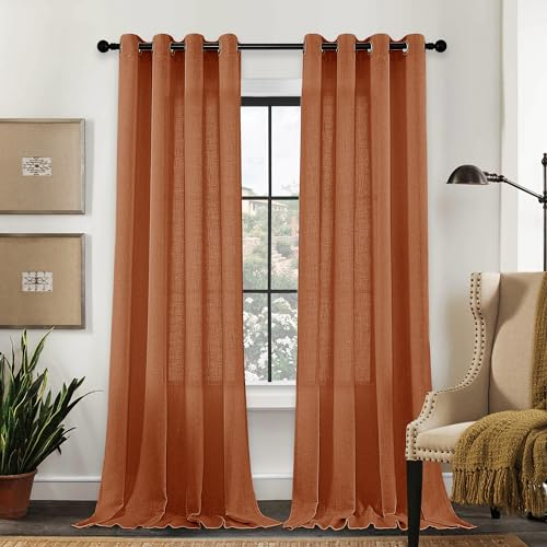 CUCRAF Leinen Vorhänge mit Ösen 2er Set H 225 x B 140 Terrakotta Halbtransparente Leinenvorhang Wohnzimmer Leinenoptik Voile Gardinen Leinenfarbe Schlafzimmer Stores