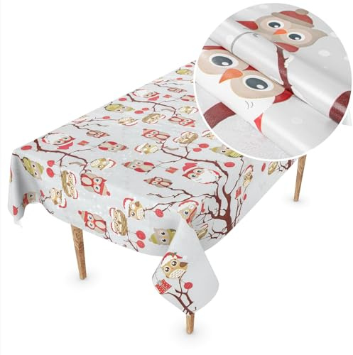 ANRO Wachstuchtischdecke Weihnachts Tischdecke abwaschbar Wachstuch Weihnachten Wachstischdecke Eulen 180x140cm