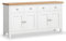 Farrow White Extra Large Sideboard Cabinet for Living Room | Roseland Furniture Fully Assembled Painted 4 Door Solid Wooden Storage Cupboard with Oak Top 2 Drawers for Hallway or Dining Room
