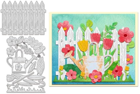 BENECREAT 2 Stück Gartenzaun-Stanzformen, Blumen-Gießkannen-Prägeschablonen, Stanzteile Für Herstellung von Papierkarten, Dekoration, DIY, Scrapbooking, Album, Basteldekoration