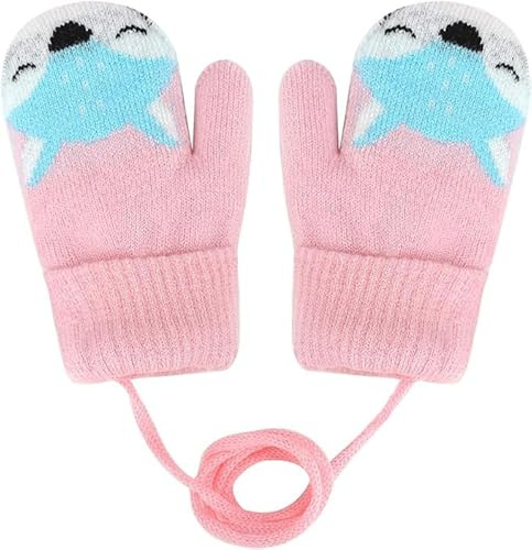 0-3 Jahre Baby Winter Handschuhe Kinder Gestrickte Fäustlinge Warme Fleece Gefütterte Handschuhe Fausthandschuh mit Schnur Outdoor Weich Winterhandschuhe Skihandschuhe Handwärmer für Jungen Mädchen