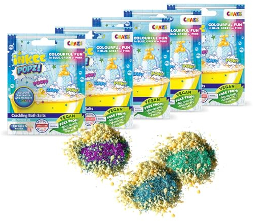 INKEE POPZ 5er Set | Knisterndes Badesalz Kinder - Bunter Badezusatz in pink, blau oder grün mit Mandelöl & Popcorn-Aroma, 5x 15g Beutel – Badespaß für Kinder