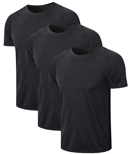 YUSHOW 3er Pack Sport Tshirts Herren Funktionsshirt Schnelltrocknend Mesh Atmungsaktive Sportshirt Kurzarm Trainingsshirt Fitness Laufshirt t Shirts Männer,Schwarz(3er Pack),L