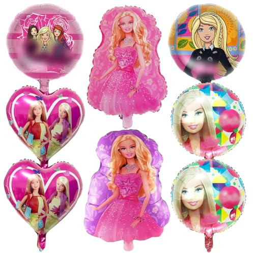 SiSfeL 8pcs Barbi-Principessa Palloncini, Top Model Palloncini Barbi, Forniture per Feste di Compleanno per Bambini, 44 x 60 cm e 18 pollici, Due Dimensioni Barbi Palloncino di Alluminio