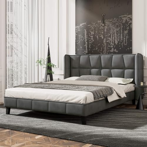 HYUB Polsterbett 160x200cm mit Bettgestell und Lattenrost, Doppelbett mit Rückenlehne, Holzlattenunterstützung, für Erwachsene & Jugendliche, Hautfreundlicher Samtstoff, Ohne Matratze, Grau