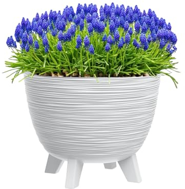 MELTOM Blumentopf mit Füßen aus Kunststoff Schale Rund Kräutertopf 3D Rillen (Weiß, L-40cm)
