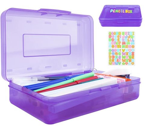 Bürobedarf,Stiftebox Kinder,Stifte Organizer,Stifte Aufbewahrung,Stiftebox Mit Deckel,Aufbewahrung Stifte,Transparente Schreibwarenbox Stapelbar Stationery Organizer Aufkleber,Lila Bleistiftbox