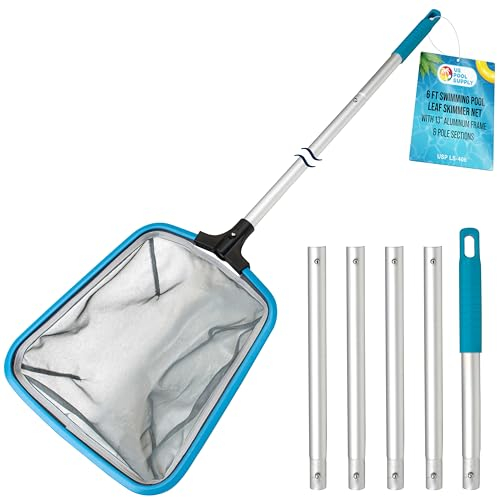 U.S. Pool Supply Swimming Pool 6-Foot Long Leaf Skimmer Net with 13 Aluminum Frame & Pole Sections - 5 Deep Ultra Fine Mesh Netting Bag Basket for Fast Cleaning of the Finest Debris, Clean Spas Pond