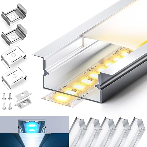 HOOLED LED Aluminium Profil für Streifen 2 m x 5 Stück LED Trockenbauprofil Größe 19,7 x 10 mm - Geeignet für alle Streifen bis 15,5 mm Mit mattem undurchsichtigem PC-Deckel