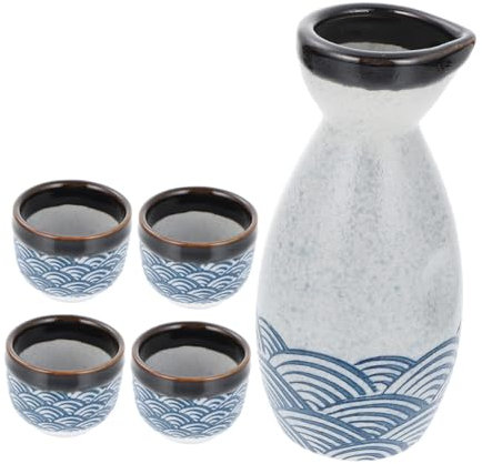 TOPBATHY Porzellan Sakebecher Satz mit Kanne 180ml Japanisches Keramik Sake Satz für Picknick und Reisen Tragbares Traditionelles Sake Kessel mit 20ml Bechern