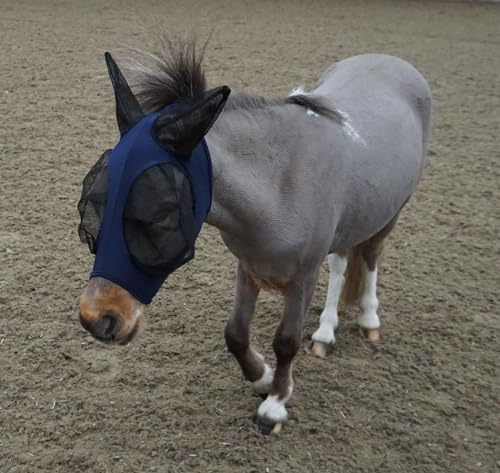 Ruggles Shetland Fliegenmaske zum Überziehen mit Ohren, Stretch-Lycra, Augenschutz für Pferde und Ponys, Standard-Shetland- und X-Mini-Größen (Marineblau, Std Shet)