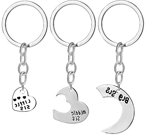 3 Stücke Entzückende Familie Schmuck Set Big Sis Mittlere Sis Kleine Sis Liebe Herz Charme Anhänger Schlüsselbund Set für Schwester, silbrig Neu Freigegeben Professional und Fashion