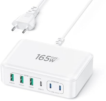 USB C Ladegerät, 165W 6-Port USB Mehrfach Ladegerät, 100W Schnellladegerät USB C PD 3.0 Power Adapter, USB Netzteil für MacBook Pro/Air,iPhone 16/15/14/13,Samsung S24/S23
