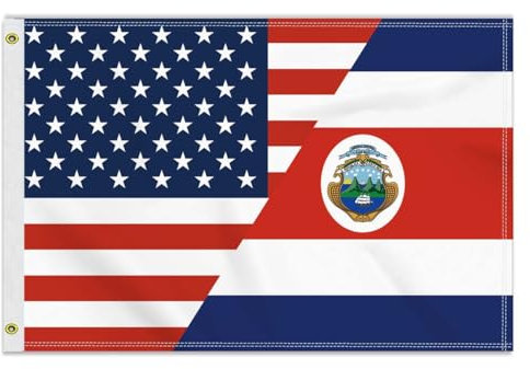 Costa Rica, USA-Flagge, Freundschaftsflagge, mittelgroß, 60 x 90 cm, 150D Costa-Rica-Banner, doppelseitiger Druck, amerikanische Dekoration für Terrasse, Garten, mit Messingösen