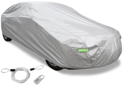 X AUTOHAUX Aluminum Foil Car Cover Waterproof Snowproof UV Protection Windproof Outdoor Full Car Cover Universal Fit for Sedan Length 217-225 Inches for Lincoln Town Car for BUICK Roadmaster