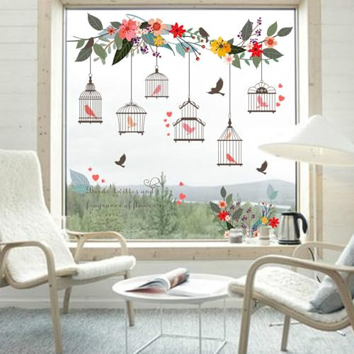 astylishome Adesivi da parete per camere da letto per ragazze carta da parati floreale pareti colorate adesivi angolari fiori uccelli decalcomanie artistiche per camera da letto soggiorno decorazione