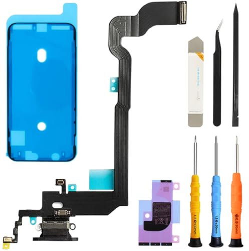 ZHUROUPU Dock Connector for iPhone X 5.8 2017 Charging Port Flex Cable, Headphone Jack Repair USB Charge Microphone Antenna Assembly for iPhone X A1865 A1901 A1902 with Repair Tools (Black)