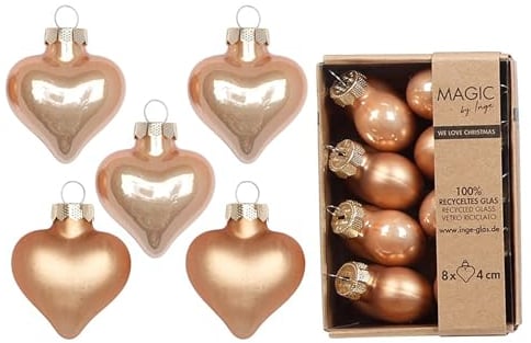 Christbaumschmuck Herzen 4cm Glas 8 Stück - matt & glänzend - Kleine Christbaumkugeln für Weihnachten - Weihnachtskugeln & Weihnachtsbaumschmuck Beige - Golden Sesame